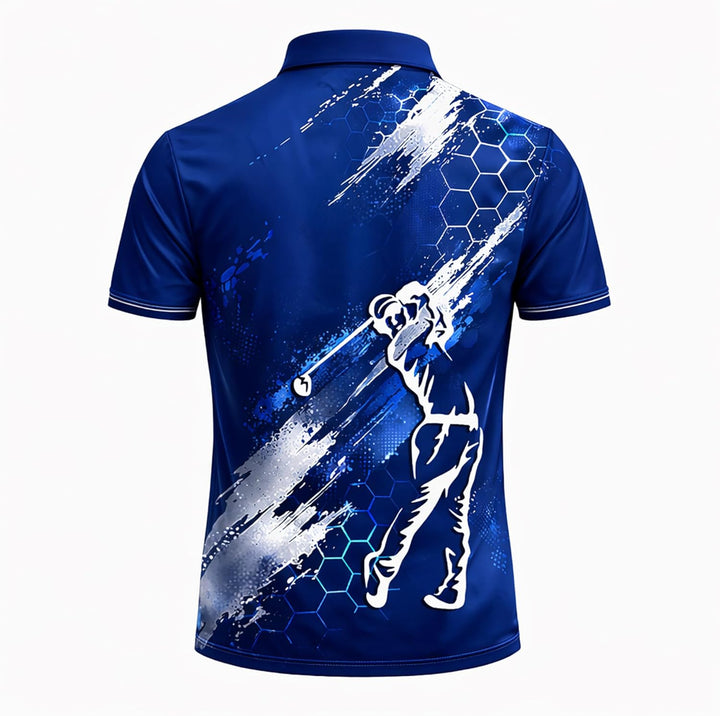 Golf Swing Performance Polo Shirt Blue Golf Polo Shirt Men Breathable Golf Shirt