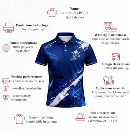 Golf Swing Performance Polo Shirt Blue Golf Polo Shirt Men Breathable Golf Shirt