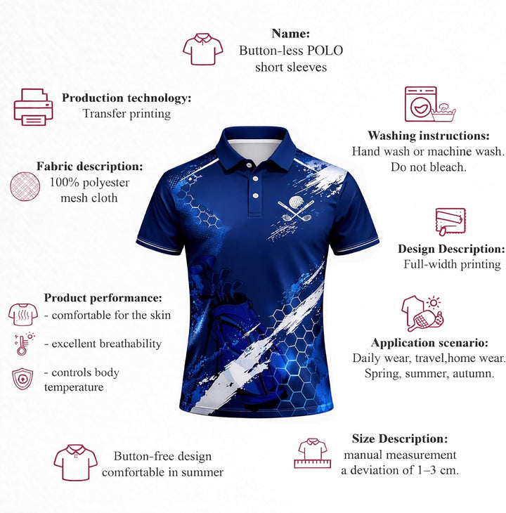 Golf Swing Performance Polo Shirt Blue Golf Polo Shirt Men Breathable Golf Shirt
