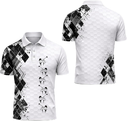 Golf Swing Performance Polo Shirt White Black Modern Golfer Polo Athletic Golf Shirt for Men