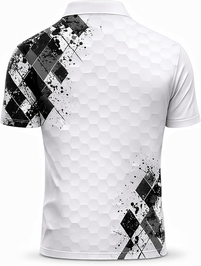 Golf Swing Performance Polo Shirt White Black Modern Golfer Polo Athletic Golf Shirt for Men