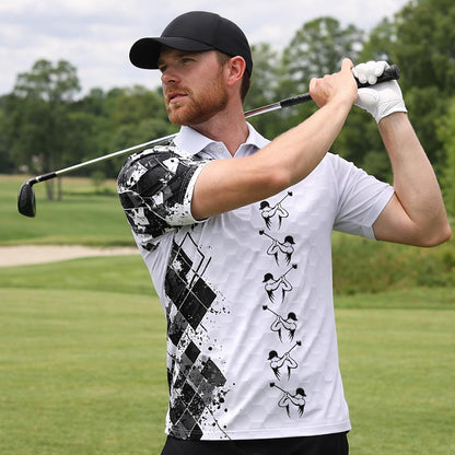 Golf Swing Performance Polo Shirt White Black Modern Golfer Polo Athletic Golf Shirt for Men