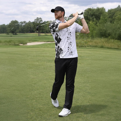 Golf Swing Performance Polo Shirt White Black Modern Golfer Polo Athletic Golf Shirt for Men