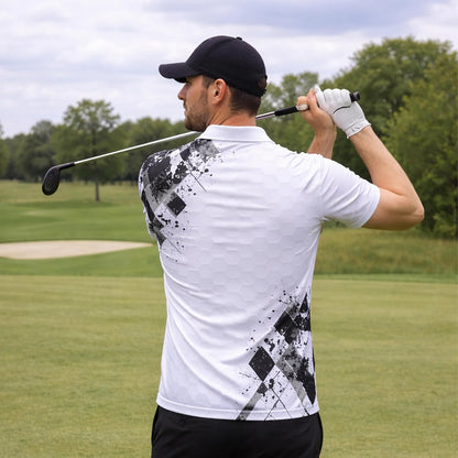 Golf Swing Performance Polo Shirt White Black Modern Golfer Polo Athletic Golf Shirt for Men
