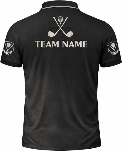 Golf & Whiskey Polo Shirt Custom Name Golf Polo Shirt Men Funny Golf Drinking Shirt Performance Golf Shirt Black