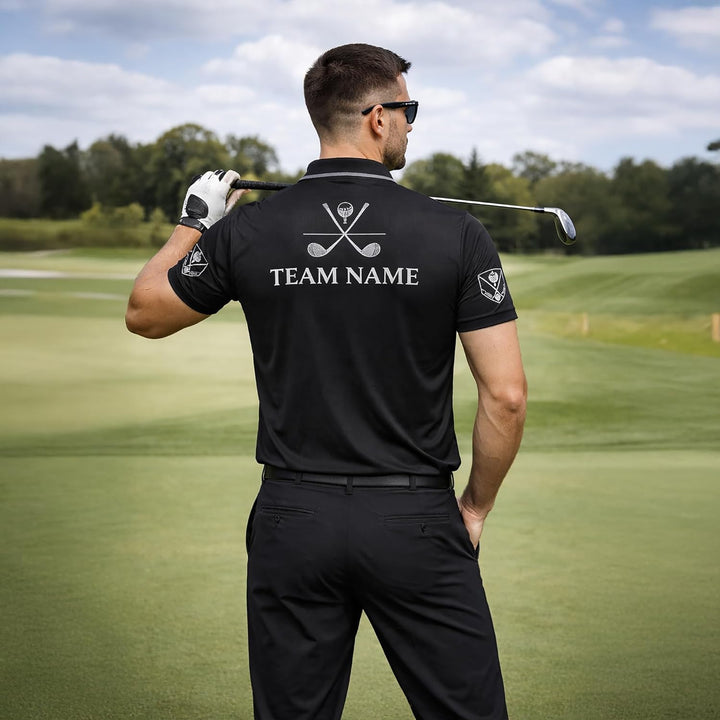 Golf & Whiskey Polo Shirt Custom Name Golf Polo Shirt Men Funny Golf Drinking Shirt Performance Golf Shirt Black