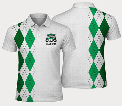 Green Argyle Golf Polo Shirt for Men Women Performance Short Sleeve Custom Club Team Shirt