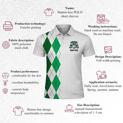 Green Argyle Golf Polo Shirt for Men Women Performance Short Sleeve Custom Club Team Shirt