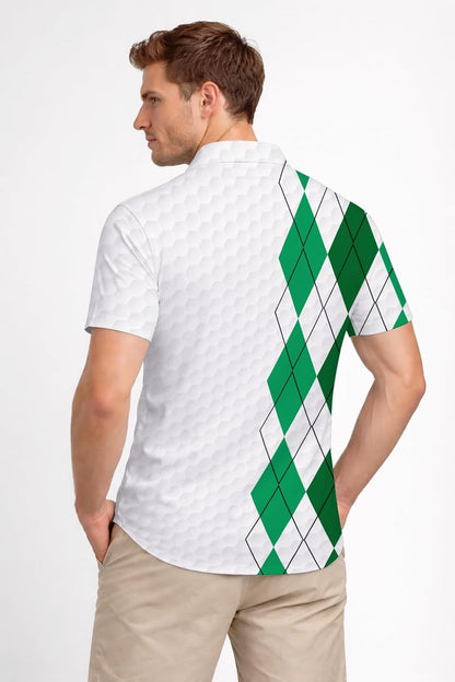 Green Argyle Golf Polo Shirt for Men Women Performance Short Sleeve Custom Club Team Shirt