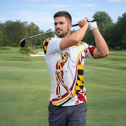 Maryland Flag Golf Polo Shirt Custom Name Maryland Golfer Graphic Performance Golf Shirt