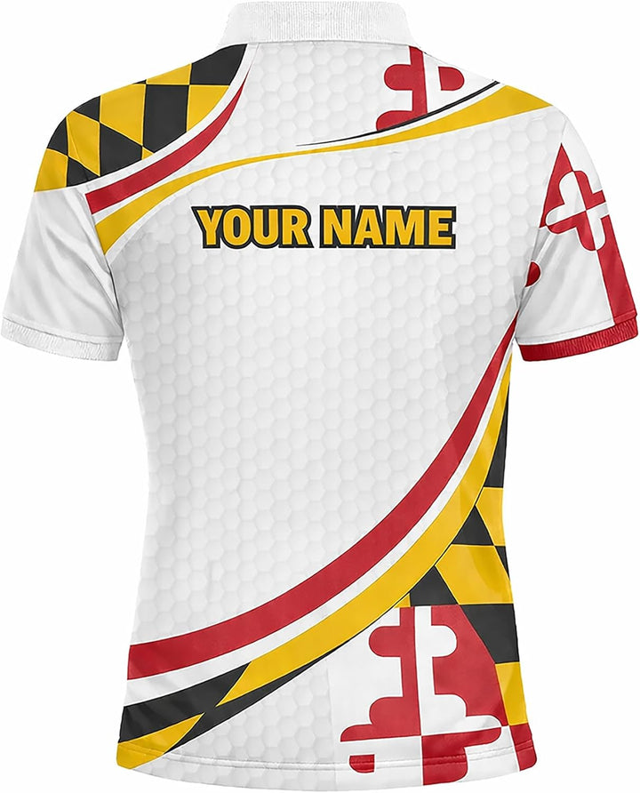 Maryland Flag Golf Polo Shirt Custom Name Maryland Golfer Graphic Performance Golf Shirt