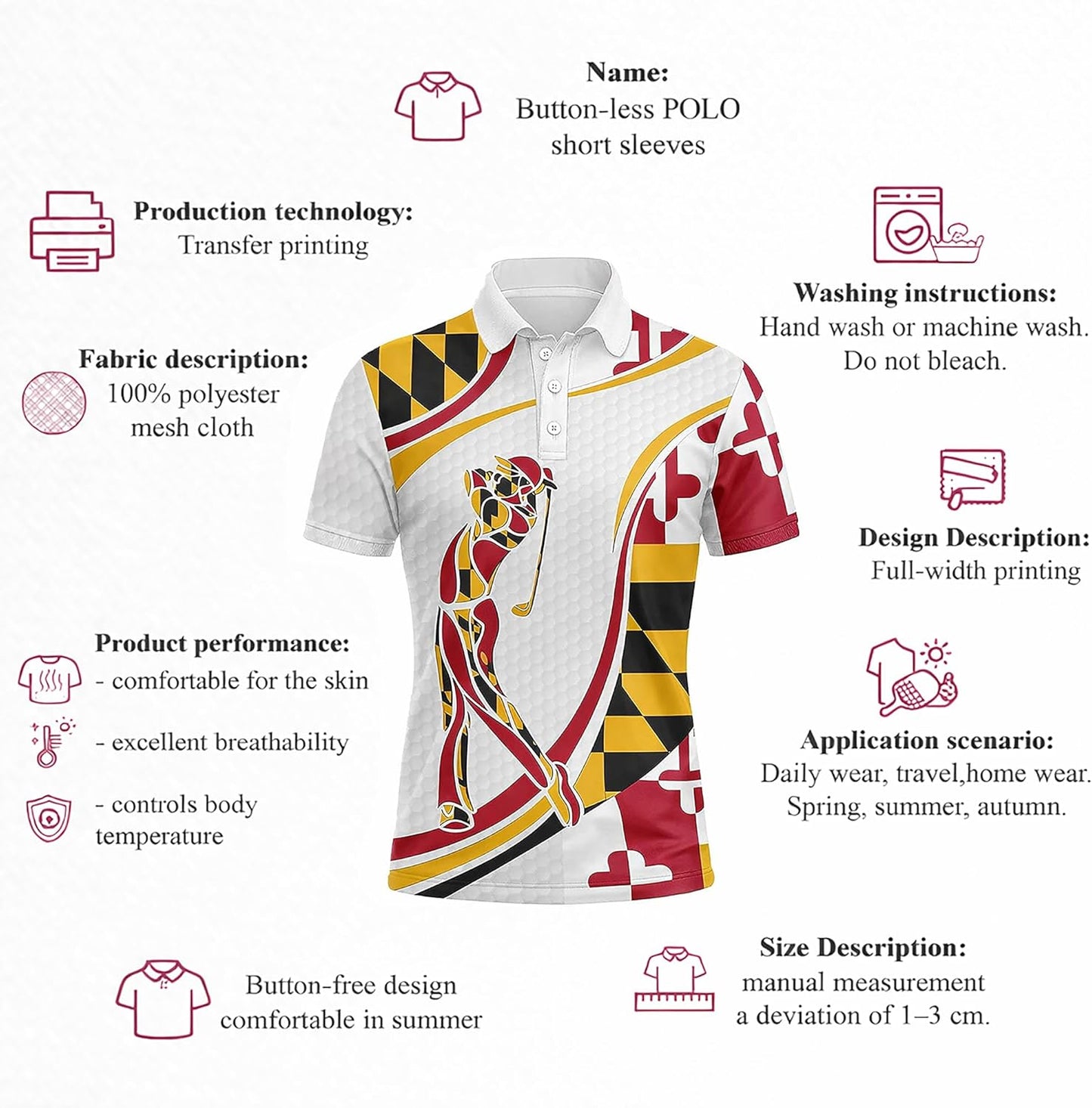 Maryland Flag Golf Polo Shirt Custom Name Maryland Golfer Graphic Performance Golf Shirt