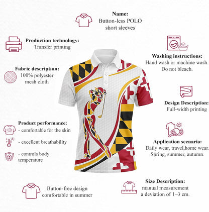 Maryland Flag Golf Polo Shirt Custom Name Maryland Golfer Graphic Performance Golf Shirt