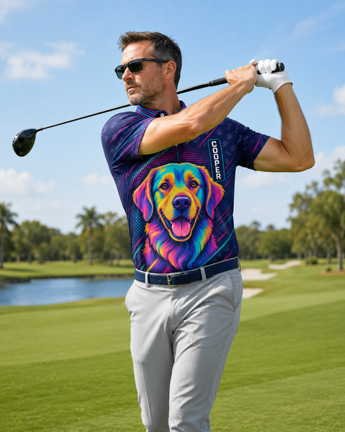 Neon Pop-Art Dogs Custom Name AOP Polo - Personalized Polo shirt - All over printed