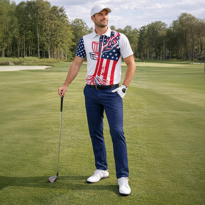 Patriotic Disc Golf Polo Shirt American Flag Disc Golf Basket Performance Polo Shirt