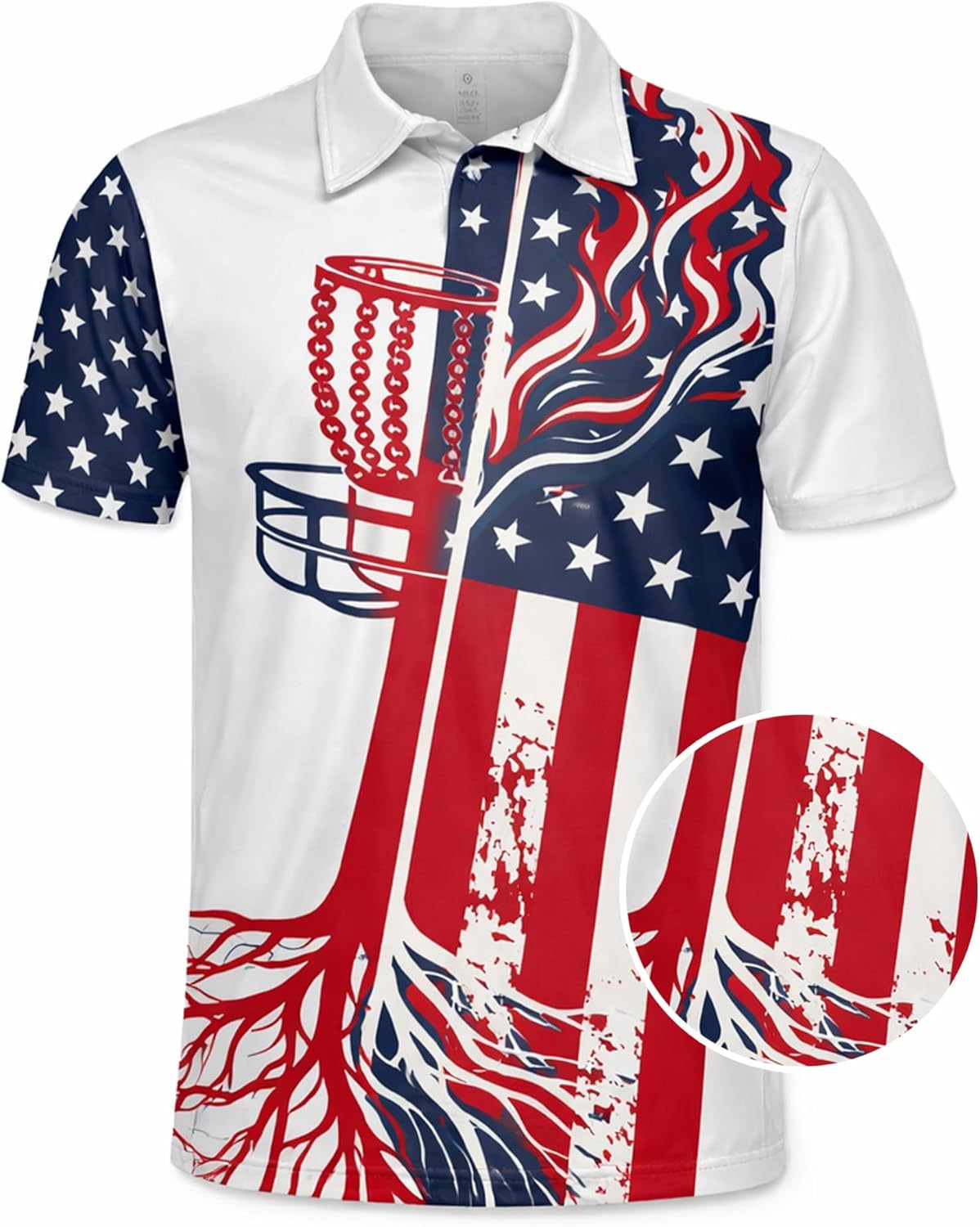 Patriotic Disc Golf Polo Shirt American Flag Disc Golf Basket Performance Polo Shirt