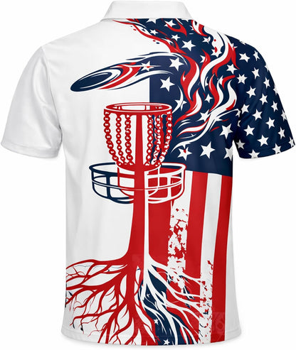 Patriotic Disc Golf Polo Shirt American Flag Disc Golf Basket Performance Polo Shirt