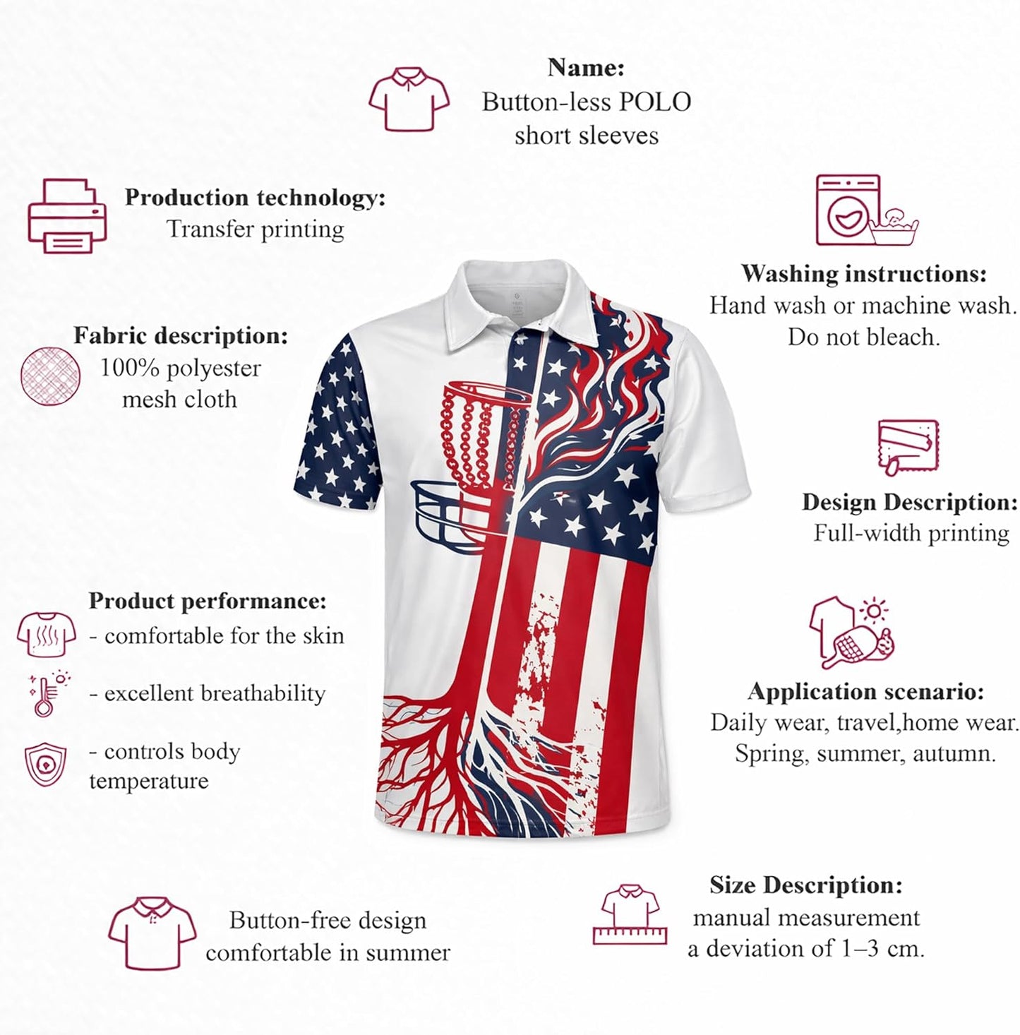 Patriotic Disc Golf Polo Shirt American Flag Disc Golf Basket Performance Polo Shirt