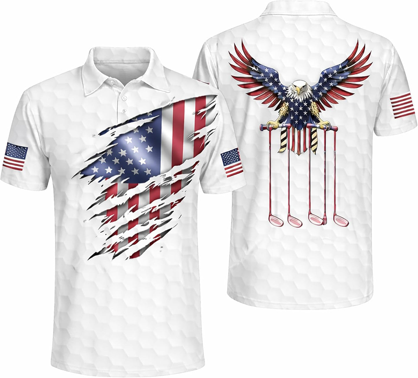 Patriotic Golf Polo Shirt American Flag Eagle Golf Club Performance Polo for Men Women