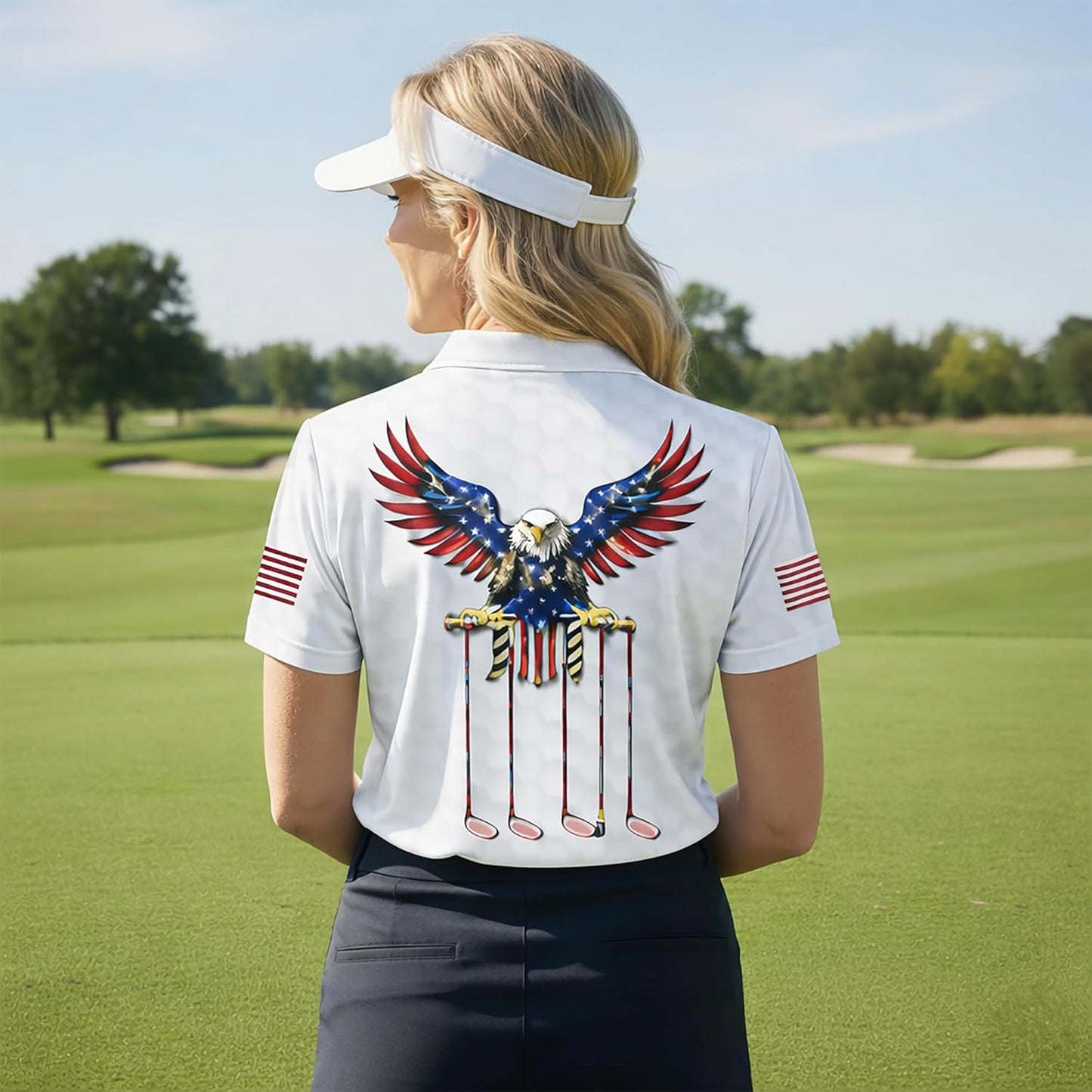 Patriotic Golf Polo Shirt American Flag Eagle Golf Club Performance Polo for Men Women