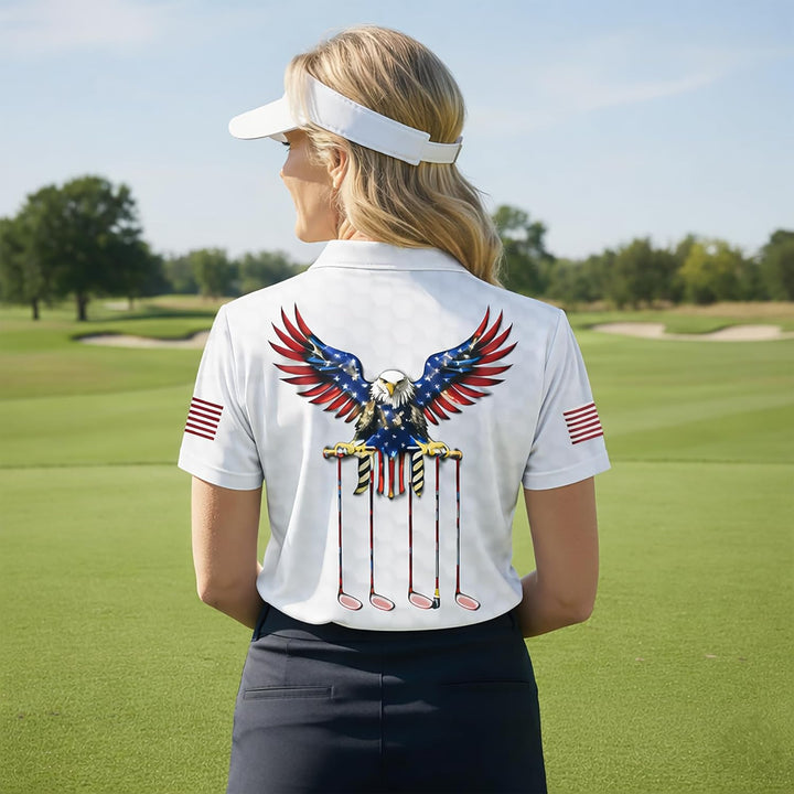 Patriotic Golf Polo Shirt American Flag Eagle Golf Club Performance Polo for Men Women