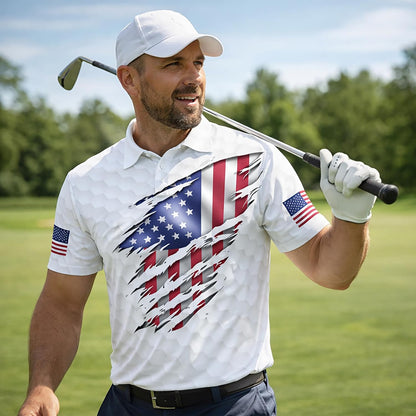 Patriotic Golf Polo Shirt American Flag Eagle Golf Club Performance Polo for Men Women