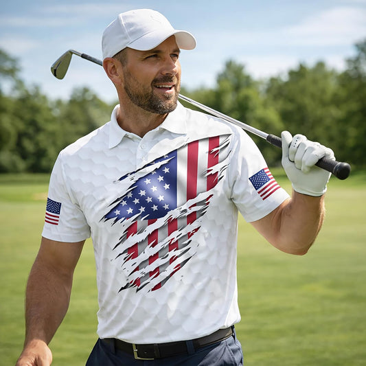 Patriotic Golf Polo Shirt American Flag Eagle Golf Club Performance Polo for Men Women