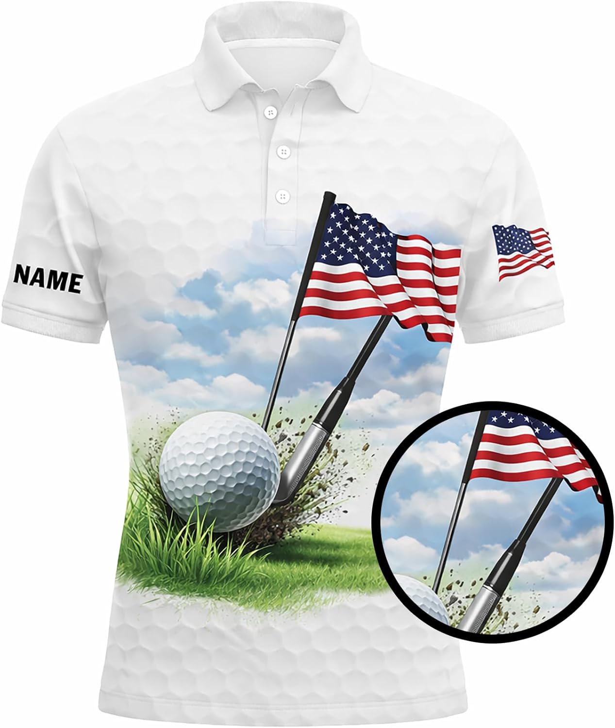 Patriotic Golf Polo Shirt Custom Name American Flag Golf Ball Performance Golf Shirt USA Golf Apparel