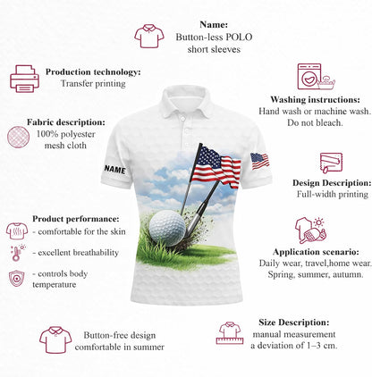 Patriotic Golf Polo Shirt Custom Name American Flag Golf Ball Performance Golf Shirt USA Golf Apparel