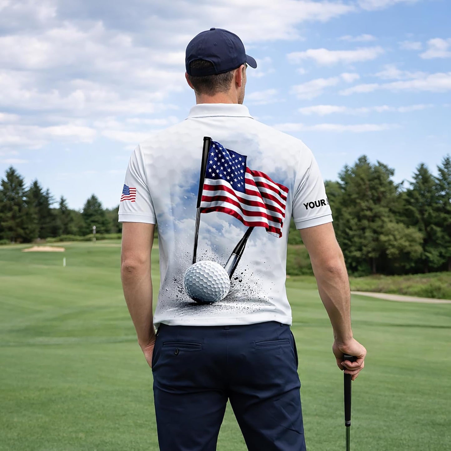 Patriotic Golf Polo Shirt Custom Name American Flag Golf Ball Performance Golf Shirt USA Golf Apparel