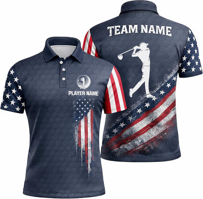 Patriotic Golf Polo Shirt Custom Name Team Golf Shirt American Flag Golfer Polo Performance Golf Apparel