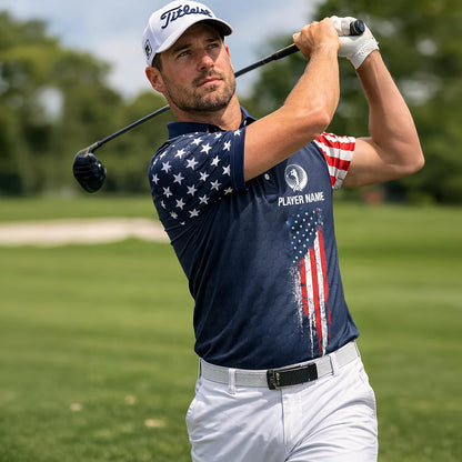Patriotic Golf Polo Shirt Custom Name Team Golf Shirt American Flag Golfer Polo Performance Golf Apparel