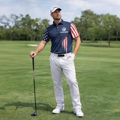 Patriotic Golf Polo Shirt Custom Name Team Golf Shirt American Flag Golfer Polo Performance Golf Apparel