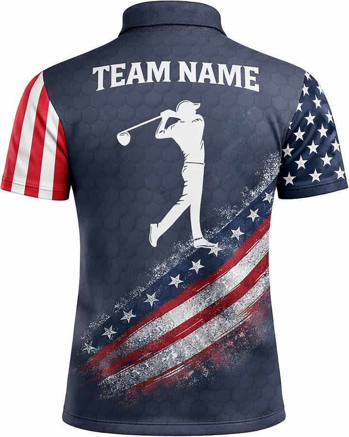 Patriotic Golf Polo Shirt Custom Name Team Golf Shirt American Flag Golfer Polo Performance Golf Apparel