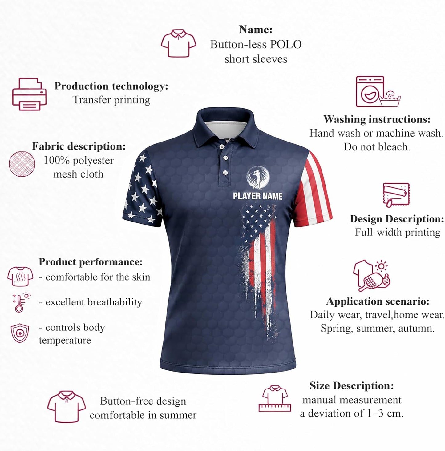 Patriotic Golf Polo Shirt Custom Name Team Golf Shirt American Flag Golfer Polo Performance Golf Apparel