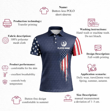 Patriotic Golf Polo Shirt Custom Name Team Golf Shirt American Flag Golfer Polo Performance Golf Apparel