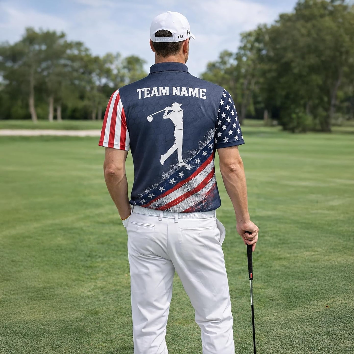 Patriotic Golf Polo Shirt Custom Name Team Golf Shirt American Flag Golfer Polo Performance Golf Apparel