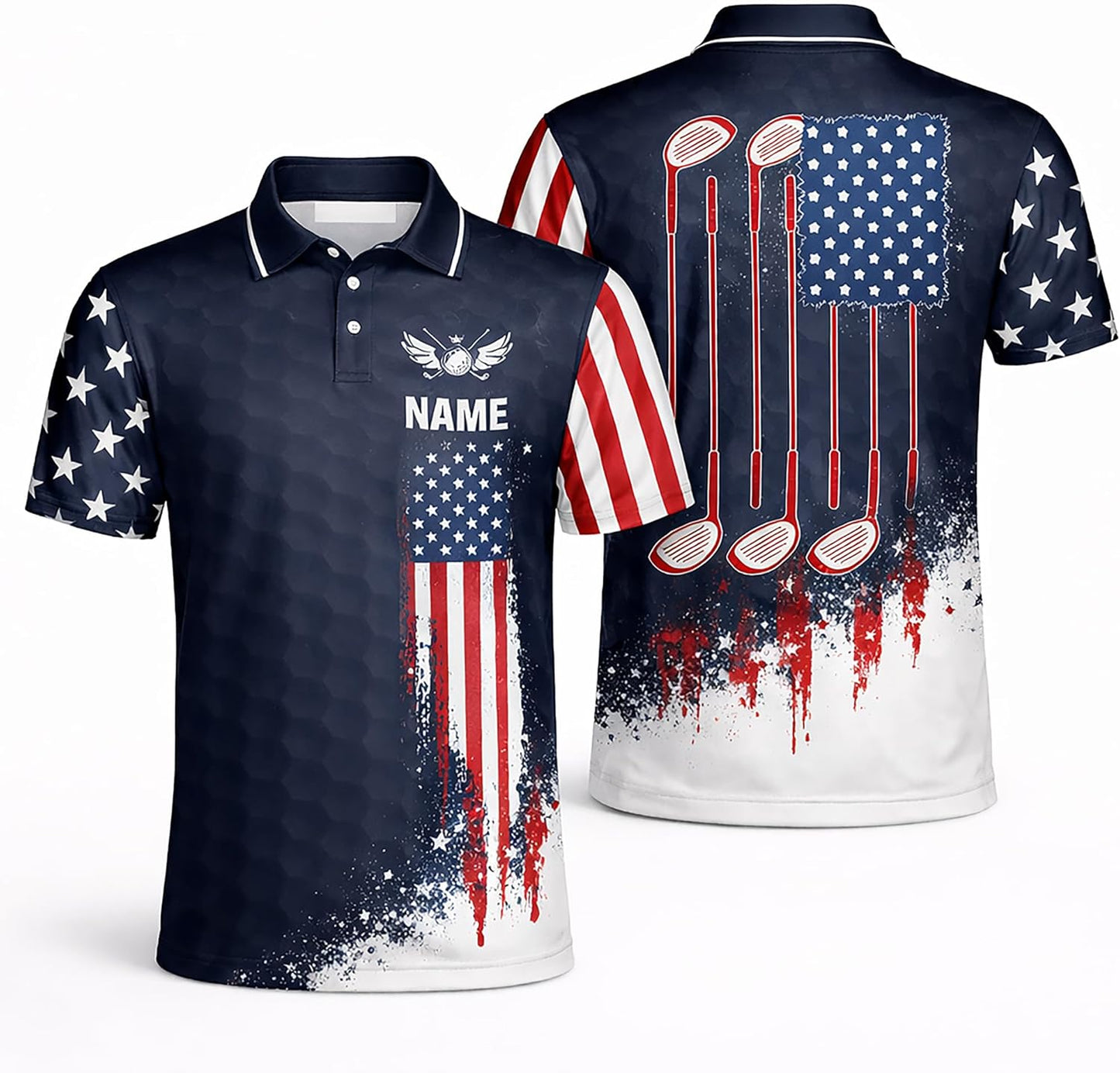 Patriotic Golf Polo Shirt Custom Name USA Flag Golf Club Graphic Performance Golf Shirt Men