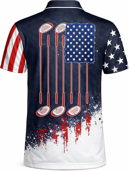 Patriotic Golf Polo Shirt Custom Name USA Flag Golf Club Graphic Performance Golf Shirt Men
