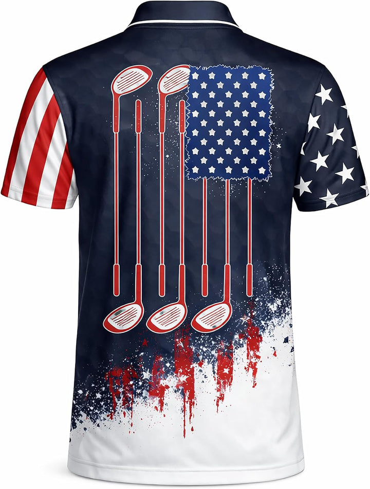 Patriotic Golf Polo Shirt Custom Name USA Flag Golf Club Graphic Performance Golf Shirt Men