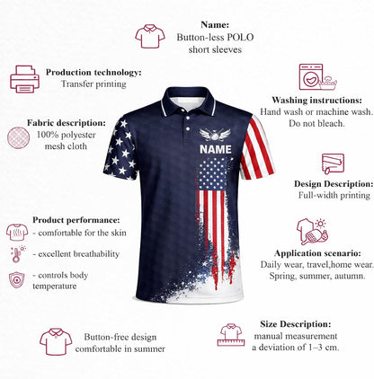 Patriotic Golf Polo Shirt Custom Name USA Flag Golf Club Graphic Performance Golf Shirt Men
