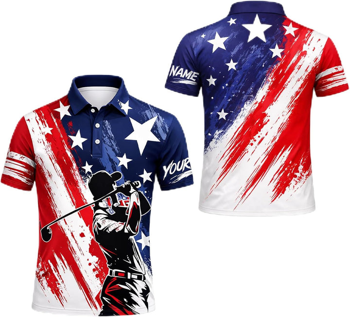 Patriotic Golf Polo Shirt Custom Name USA Flag Golf Shirt Personalized Golf Player Polo All Over Print