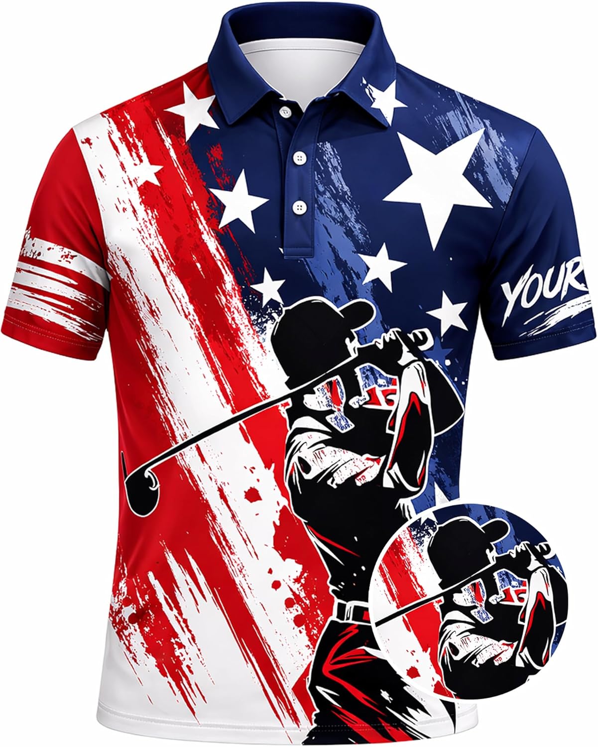 Patriotic Golf Polo Shirt Custom Name USA Flag Golf Shirt Personalized Golf Player Polo All Over Print