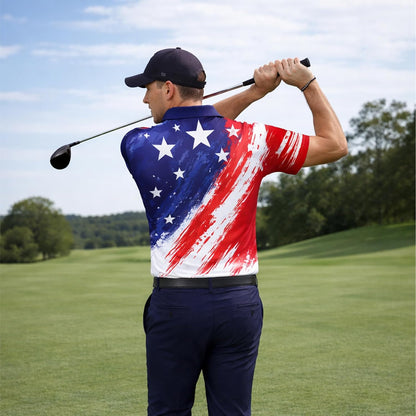 Patriotic Golf Polo Shirt Custom Name USA Flag Golf Shirt Personalized Golf Player Polo All Over Print