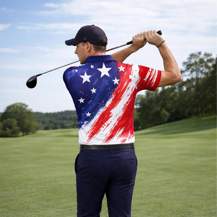Patriotic Golf Polo Shirt Custom Name USA Flag Golf Shirt Personalized Golf Player Polo All Over Print