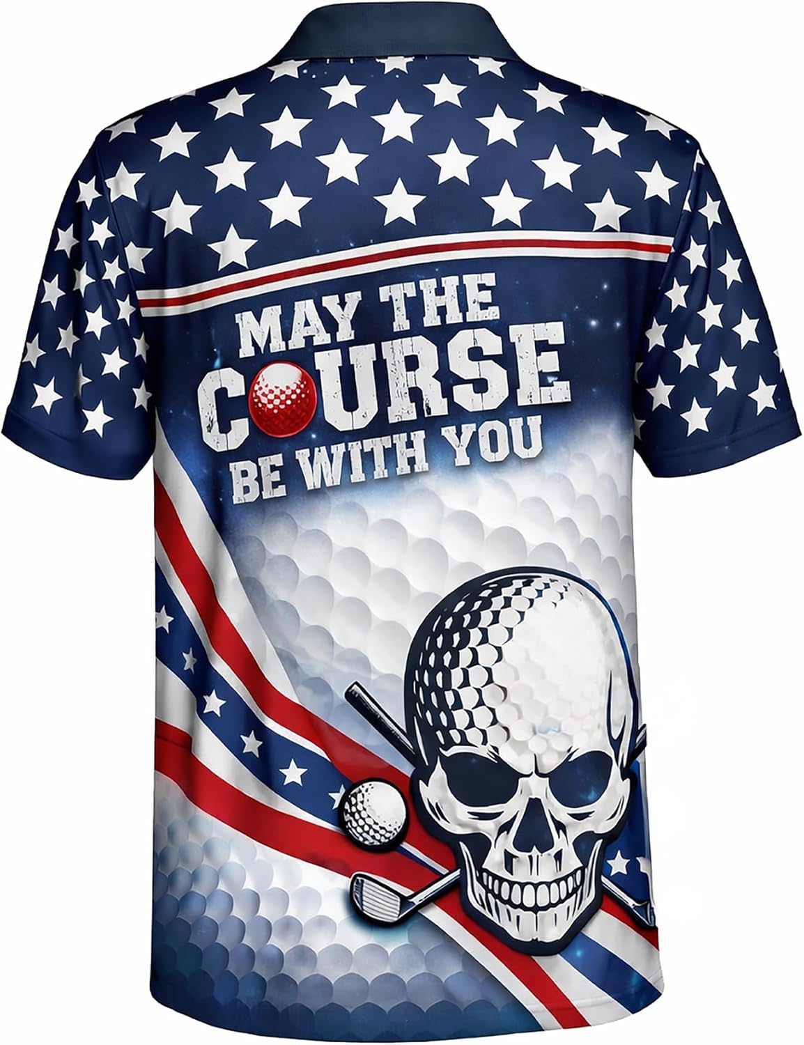 Patriotic Golf Polo Shirt Custom Name USA Flag Stars Stripes Funny May The Course Be with You Golf Shirt