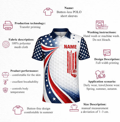 Patriotic Golf Polo Shirt Custom Name USA Flag Stars Stripes Funny May The Course Be with You Golf Shirt
