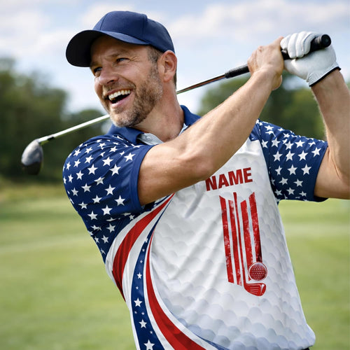Patriotic Golf Polo Shirt Custom Name USA Flag Stars Stripes Funny May The Course Be with You Golf Shirt