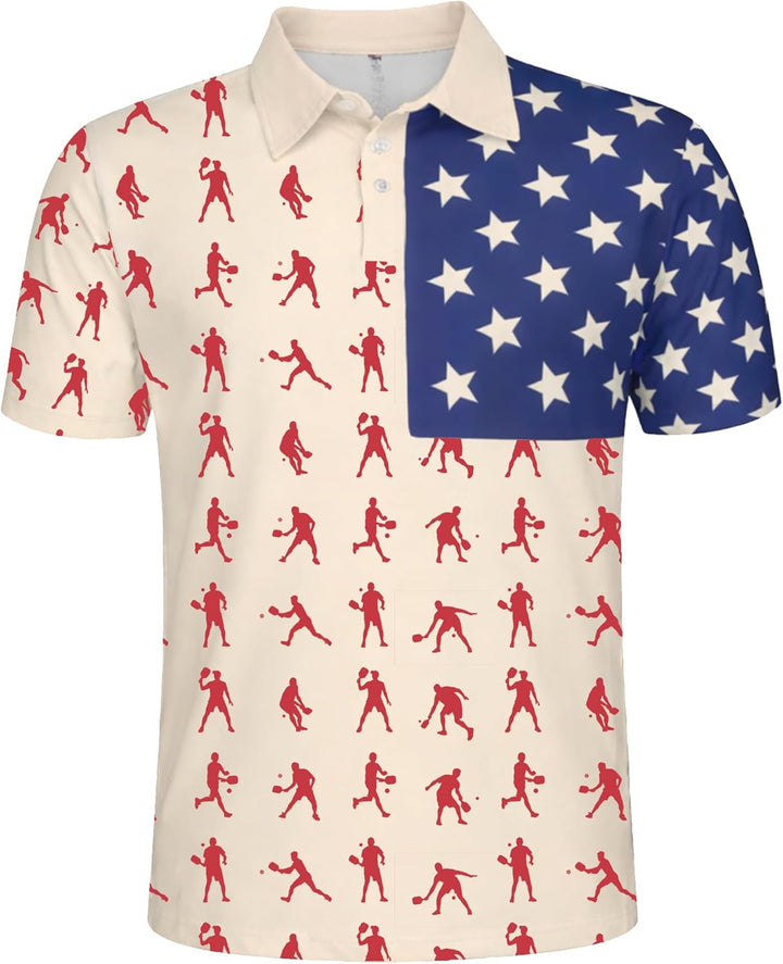 Patriotic Pickleball Polo Shirt American Flag Pickleball Shirt USA Pickleball Performance Polo