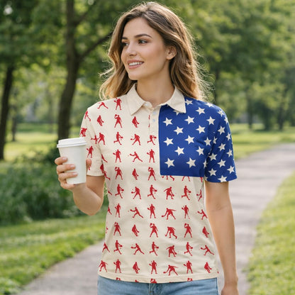 Patriotic Pickleball Polo Shirt American Flag Pickleball Shirt USA Pickleball Performance Polo